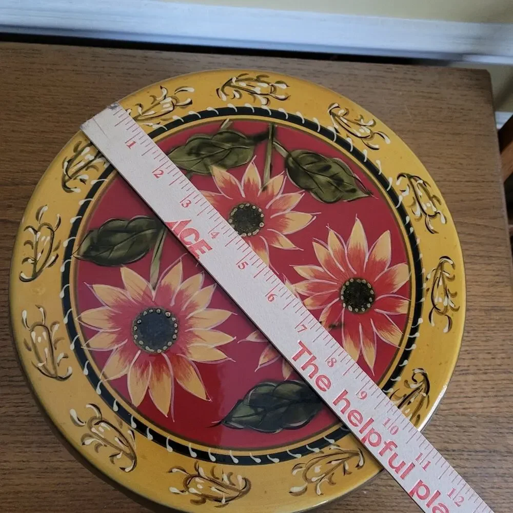Pier 1 Imports Sunflower Hand Painted Terracotta Pedestal Harvest Cake Stand